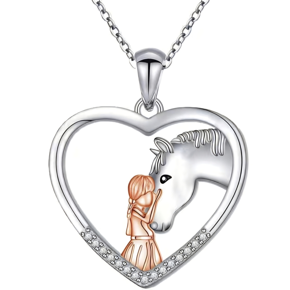 Silver and Rose Gold Heart Horse Pendant Necklace